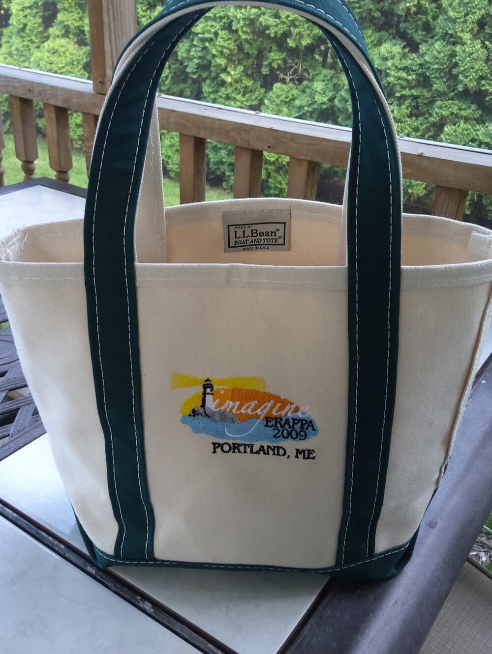 L.L. Bean Canvas Boat and Tote - Cream with Green Trim 2009 Portland Maine Event